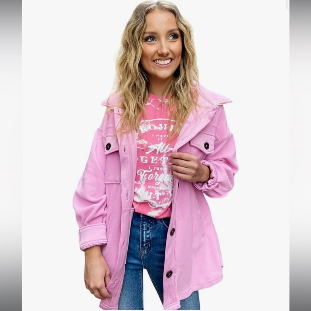 Zenana All About the Fleece Lightweight Button-Down Shacket in mauve small - Picture 1 of 5